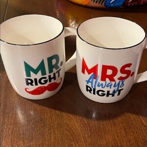 MR. and MRS. Right Mug Set - White with Red and Green Accents